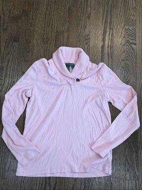 Vintage Lauren Ralph Lauren Light Pink Shawl-Collar Long Sleeve Top